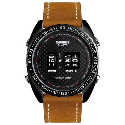 

SKMEI Creative Drum Watch Fashion Business Wristwatch With Leather Strap For Men