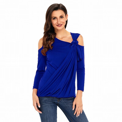 

Slanted shoulder long sleeve solid color casual top