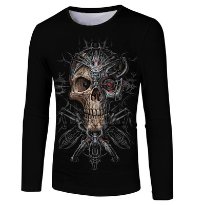 

Fashion Spring Autumn New 3D Black Skull Print Men\s Long Sleeve T-shirt
