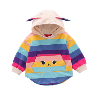 

Toddler Spring Autumn Casual Sweatshirt Fashion Baby Girl Colorful Striped Printing Long Sleeve Hoodie Kids Hooded Sweatshirts