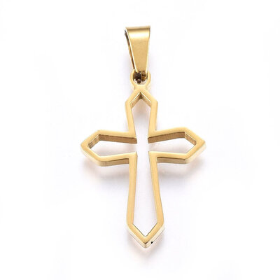 

304 Stainless Steel Pendants with Hollow Cross Golden 275x19x22mm Hole 8x4mm