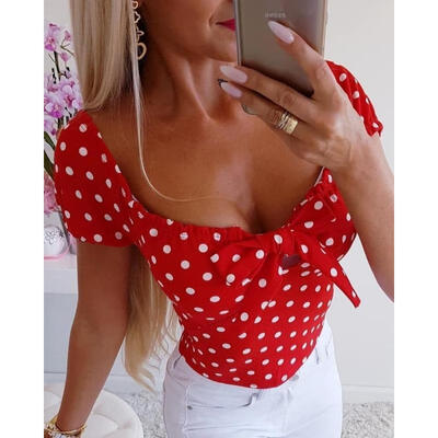 

Fashion Dot Women Casual Summer Short Sleeve Print Cotton T-Shirt Blouse Tops