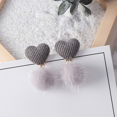 

1 Pair Cute Love Heart Shape Soft plush Ball Earrings Ear Studs Drop Women Jewelry