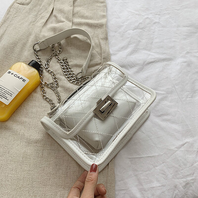 

Summer rhombic transparent bag female 2019 new wave fashion jelly bag wild chain shoulder slung small square bag