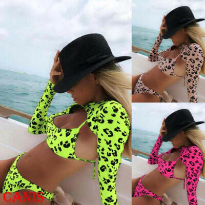 

2Pcs Women Long Sleeve Bikini Sexy Bandage Swimsuit Beachwear Bathing Suit
