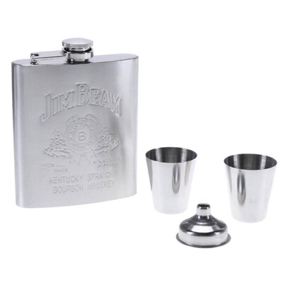 

7oz Outdoors Portable Stainless Steel Drink Mug Flask Flagon Funnel Cup Set