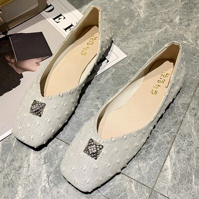 

Single shoe womens autumn square flat-bottomed evening shoes Joker shallow soft bottom ladle shoes gentle fairy shoes