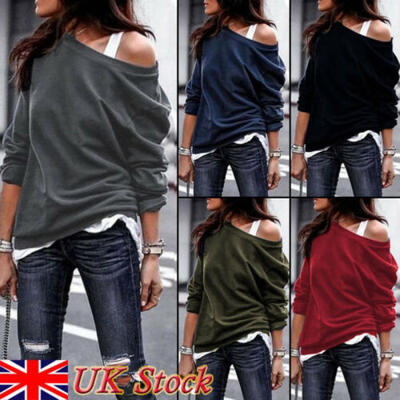 

UK Womens Casual Oversized Slouchy Pullover Sweatshirt Baggy Tops Blouse