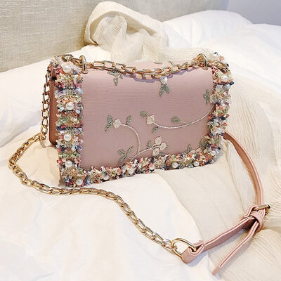 

Women&39S Fashion Shoulder Bags Crochet Hand Embroidery Embroidered Pearl Casual Chain Crossbody Bag