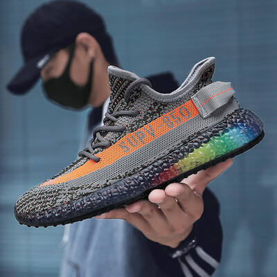 

Fashionable breathable mens shoes fly woven shoes mesh shoes mens rainbow bottom tide shoes