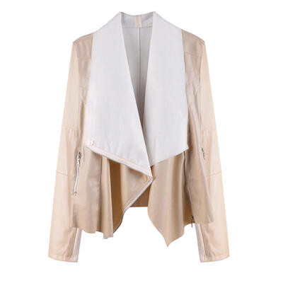 

Women Slant Zipper Faux Leather Street Motorcycle Jacket Polo Collar Tops