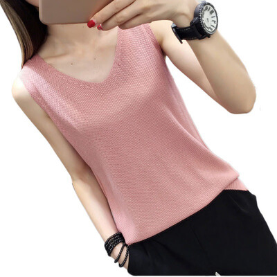 

Womens Fashion V Neck Shirts Sleeveless Solid Knitted Loose Tank Top Fitting Tee Tops