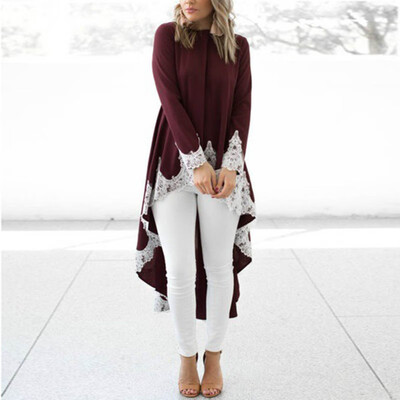 

Plus Size Womens Lace Blouse High Low Shirt Drop Tail Tops Asymmetrical Dress