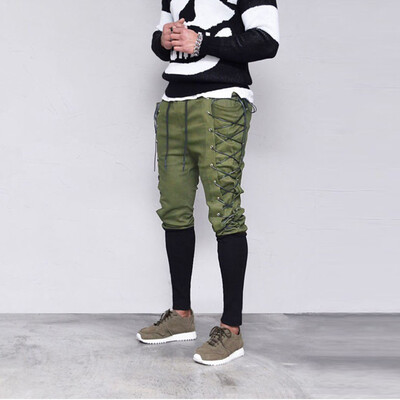 

Gobestart Mens New Fashion Personalized Retro Lace-up Pants Trousers Long Pants