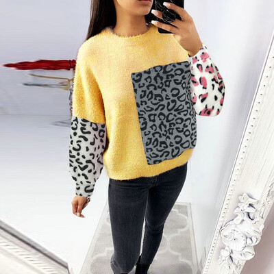 

Women Casual Long Sleeve Knitwear Animal Print Pullover Sweater Autumn Jumper