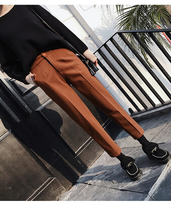 

Korean version of harun trousers womens woollen trousers casual pants baggy autumn winter radish pants nine minute suit trousers