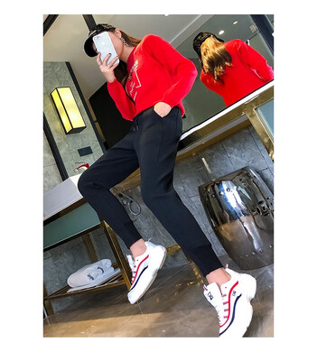 

Fleece sporty pants women 2018 autumn winter new small feet harem pants loose show thin&thick casual pants wei pants