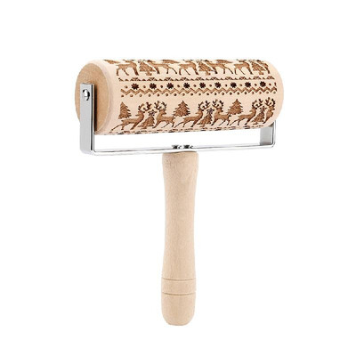 

New Christmas Snowflake Wooden Rolling Pin Embossing Baking Cookies Noodle Biscuit Fondant Cake Dough Patterned Roller