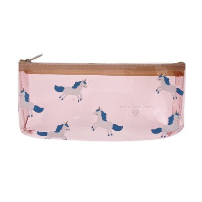 

1 Pc Lovely Clear Transparent Jelly Unicorn PencilPen Case Bag Cosmetic Makeup Pouch Bag