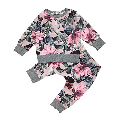 

Autumn Baby Girls Suits Baby Clothing Adorable Floral Print Long Sleeve Sweatshirt Tops Trousers Casual Outfits Clothes