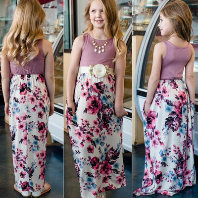 

HOT Mother And Daughter Sleeveless Anchor Girls Holiday Beach Boho maxi Dress