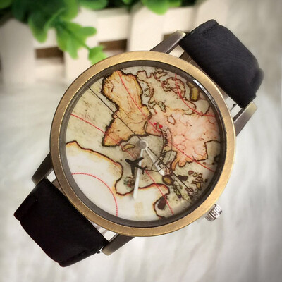 

Explosion models rotating small aircraft second hand chart plate bronze case denim canvas strap men&women watch