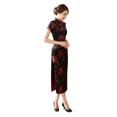 

Traditional Chinese Women Long Cheongsam Bridesmaid Short Sleeve Evening Dress