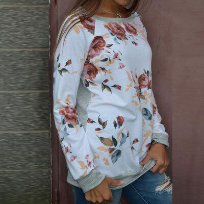 

Nomeni Womens Casual Floral Splicing O-Neck T-Shirt Blouse Sweatshirt Long Sleeve Tops