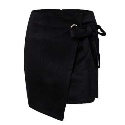 

Autumn Women Skirt Fashion Sexy Slim Irregular Hem Skirt Simple Casual Bow Office Lady Female Solid Color Mini Skirt