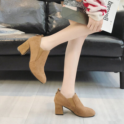 

English wind small leather shoes thick single shoes autumn high heels with abrasive leather Joker womens shoes set foot