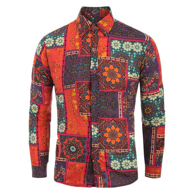 

Ethnic Tribal Flowers Print Casual Shirt