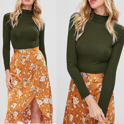 

New Ladies Womens Turtle Neck Crop Long Sleeve Plain Short Stretch Top