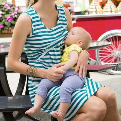 

Women&39s Sleeveless Pregnant Maternity Breastfeeding Nursing Striped Dress