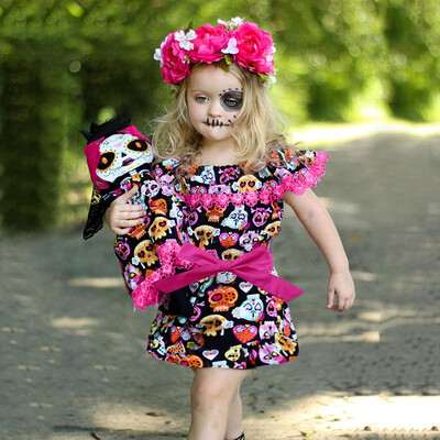 

Toddler Baby Girls Cartoon Pumpkin Dress Off Shoulder Ruffles Halloween Clothes