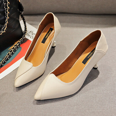 

Spring shoes women pointed thin heel work shoes professional dress high heels cat with small leather shoes