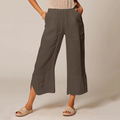 

The Fashion Womens Casual Pockets Solid Cotton Pants