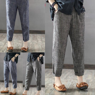 

Women&39s Casual Chffion Harem Pants Elastic High Waist Cropped Length OL Trousers