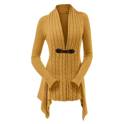 

Cable Knit Ribbed Buckle Front Skirted Plus Size Cardigan