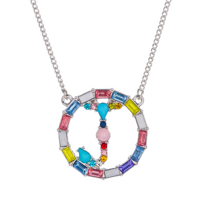 

Multicolor fashion Silver charm 26 Alphabet Round pendant necklace pave zircon initial letter necklaces Couple Name necklace
