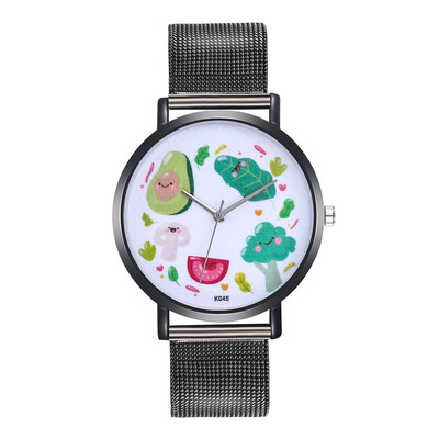 

〖Follure〗Woman Fashion Avocado Pattern Alloy Steel Strap Analog Quartz Round Watch