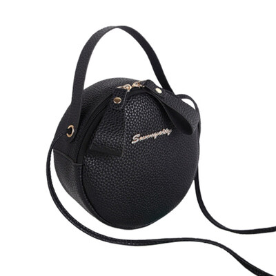 

Women Solid Color Round Zipper Mini Crossbody Shoulder Bag Faux Leather Handbag