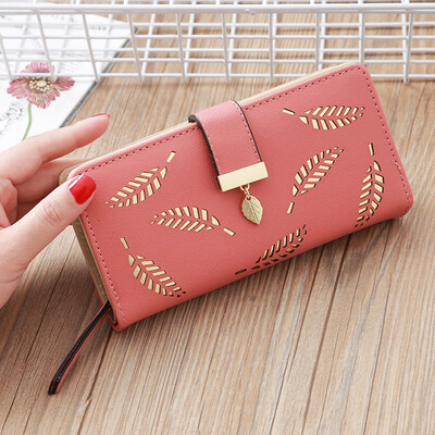 

Tailored Women s Fashion Trend Solid Color Long Fringed Hollow Leaf Leather Card Wallet