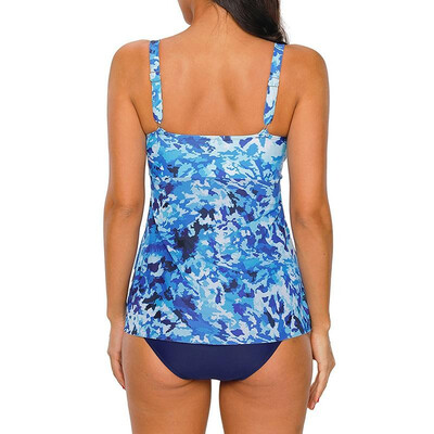 

Women One Piece Swimsuit Camouflage Print V Neck Ruffles Bikini Set Bathing Swimwear