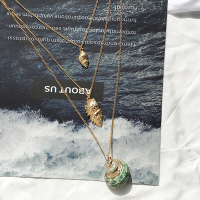 

New Gold Multi layer Necklace For Women Girl Sea Shell Choker Necklaces & Pendants 2019 Female Ocean Jewelry Srar