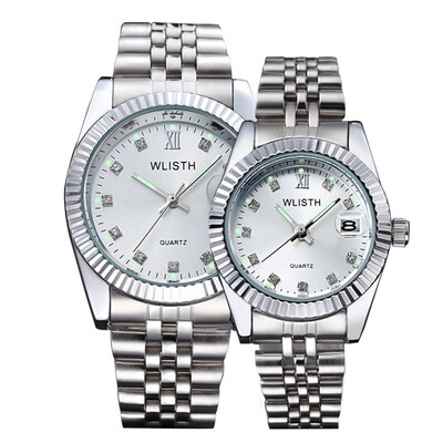 

2 pcs Fashion watch for Men Women luxury brand Stainless Steel Date quartz Lovers gift couples Watches diamonds Montre hommes