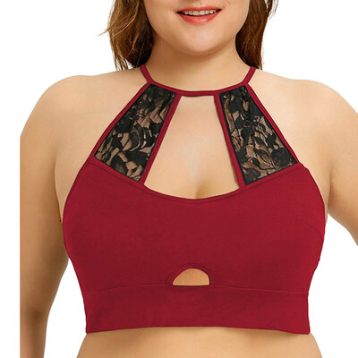 

Roseonmyhand Fashion Women Plus Size Cut Out Camisole Solid Halter Lace Short Tops Tee