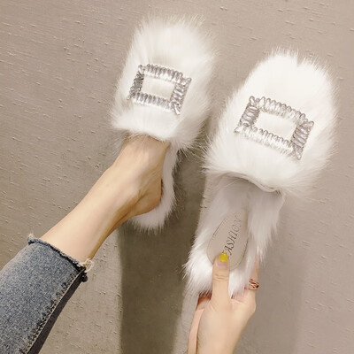 

Fairy wind slippers wear autumn Korean version fashionable water drill wool shoes with half slippers