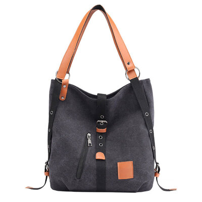 

Casual Women Solid Color Large Capacity Buckle Travel Tote Shoulder Canvas Bag