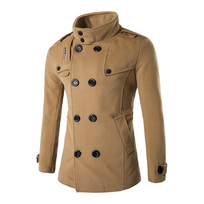 

Roseonmyhand Men Autumn Winter Double Row Button Collar Woolen Coat Sweater Top Blouse