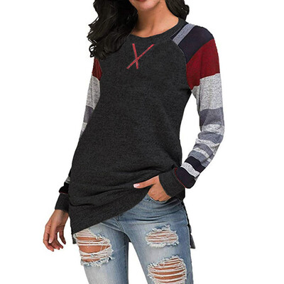 

Tailored Women Casual O-Neck Stripe Print Long Sleeves Loose T-Shirts Blouse Tops